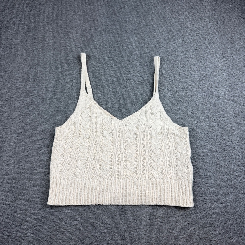 American Eagle Sweater Tank Top Women's Small Cream Cable Knit Cropped Camisole